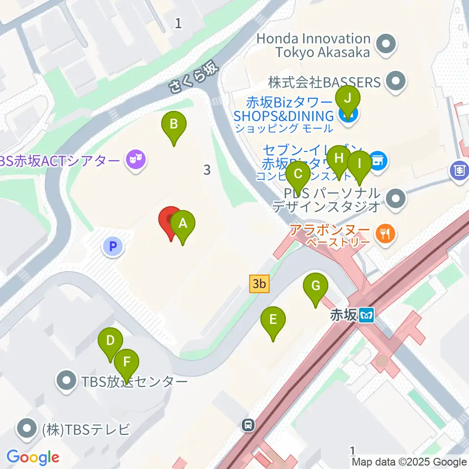 TBS赤坂ACTシアター周辺のカフェ一覧地図