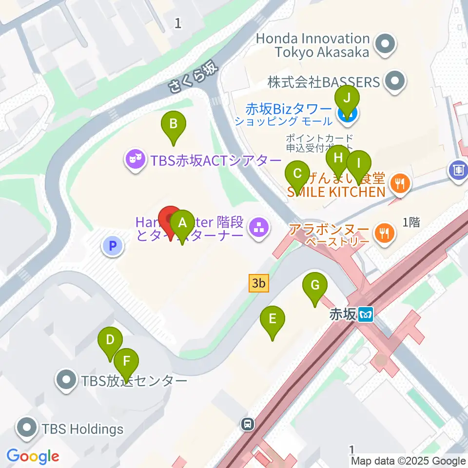 TBS赤坂ACTシアター周辺のカフェ一覧地図