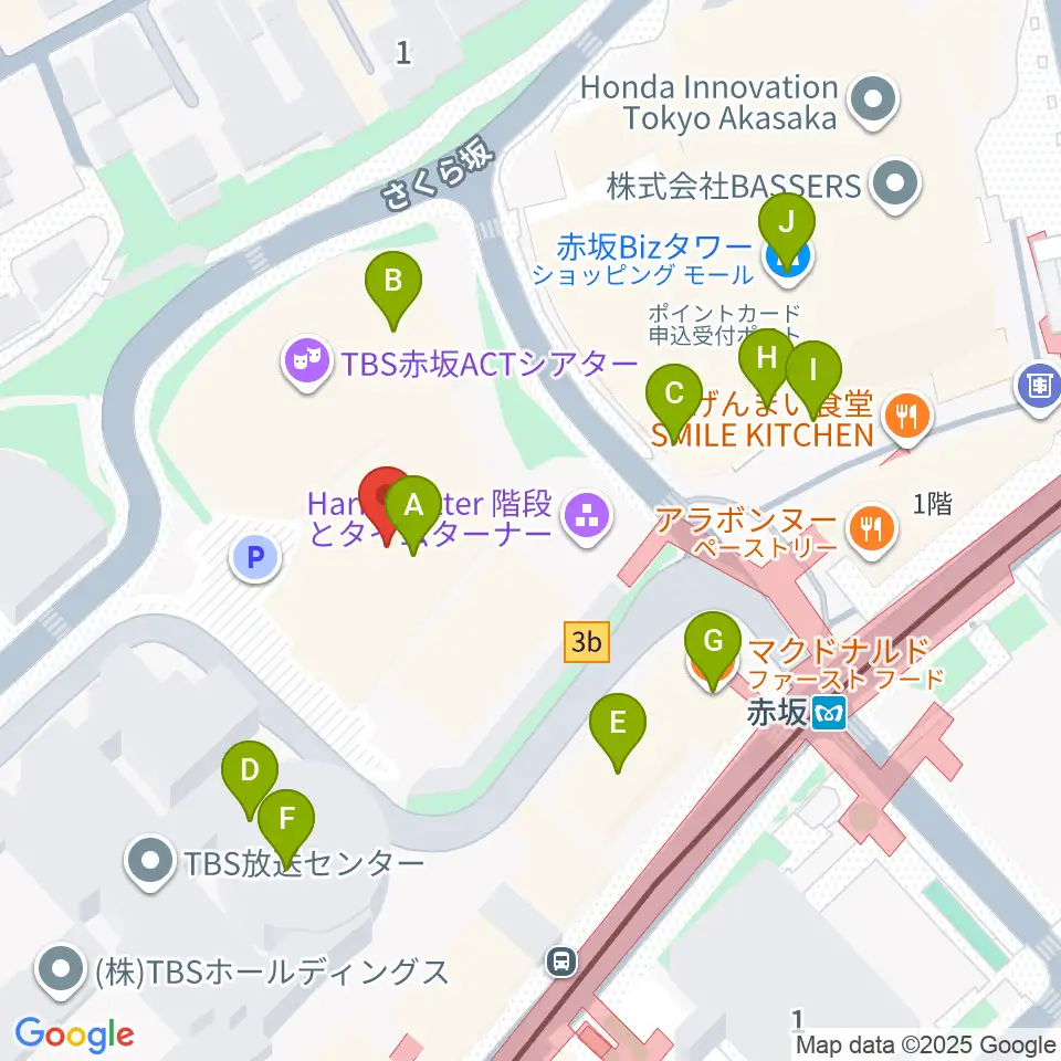 TBS赤坂ACTシアター周辺のカフェ一覧地図