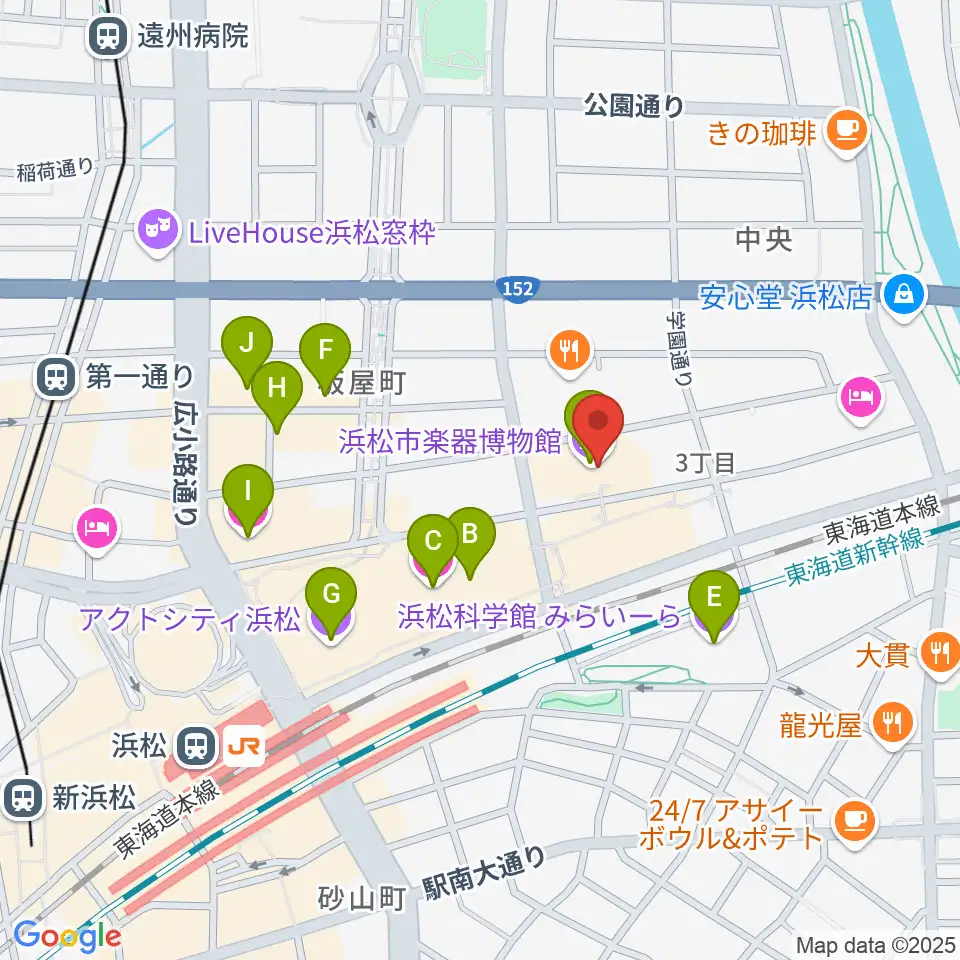 浜松市楽器博物館周辺のカフェ一覧地図