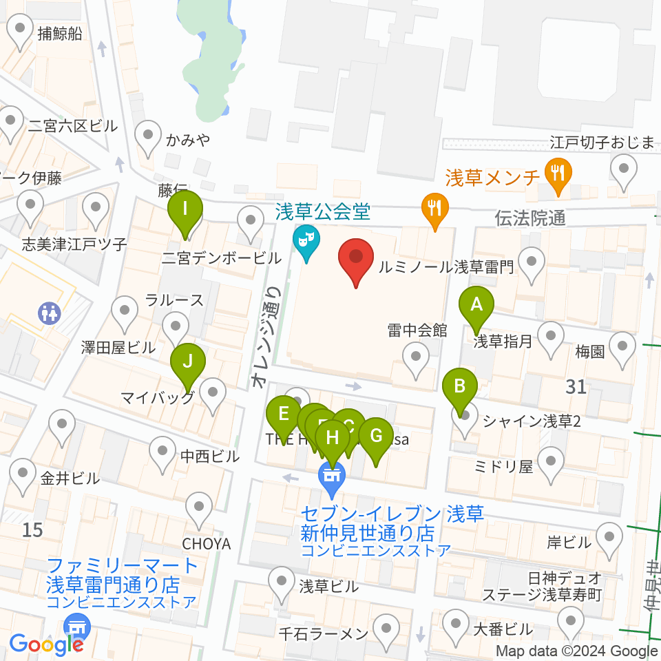 浅草公会堂周辺のカフェ一覧地図