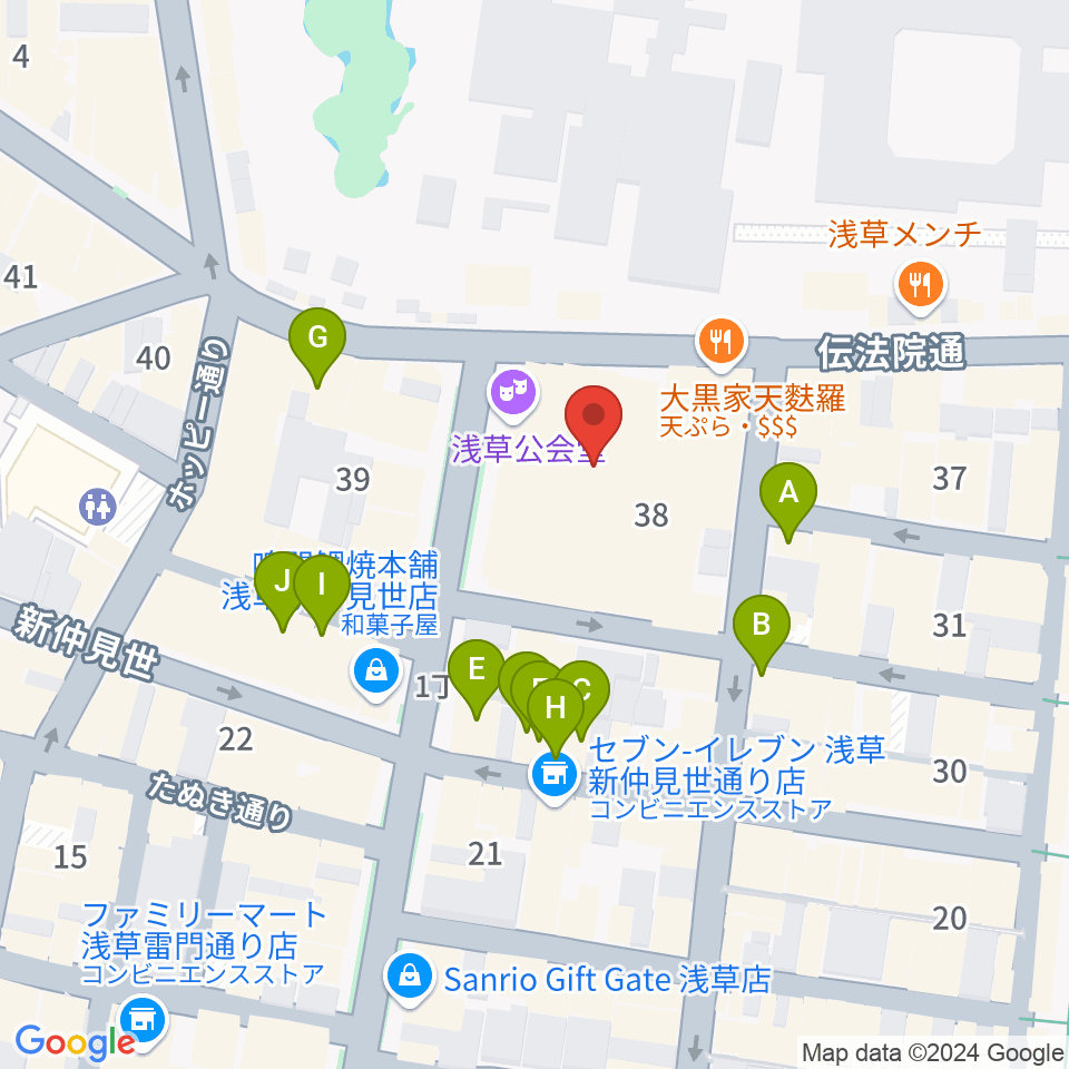 浅草公会堂周辺のカフェ一覧地図