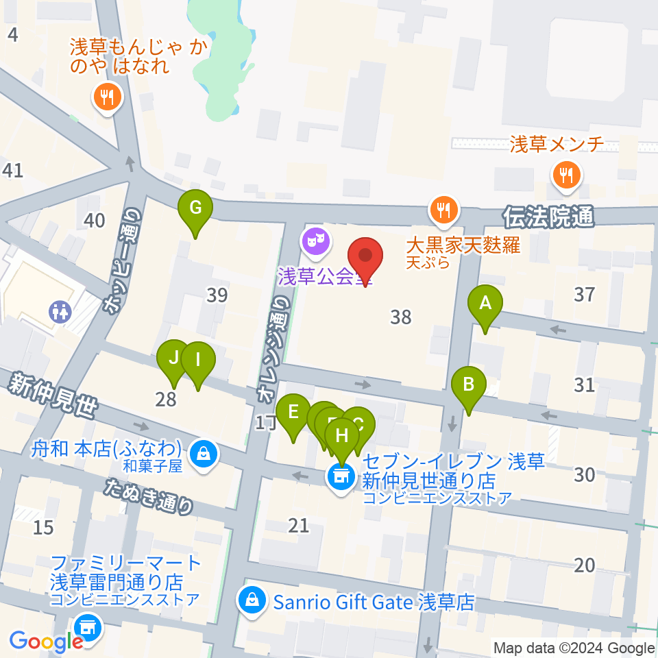 浅草公会堂周辺のカフェ一覧地図