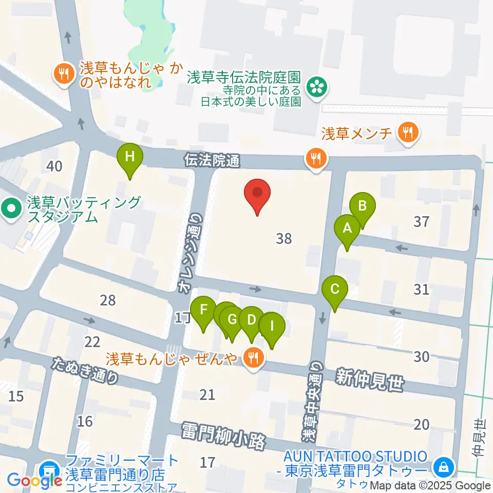 浅草公会堂周辺のカフェ一覧地図