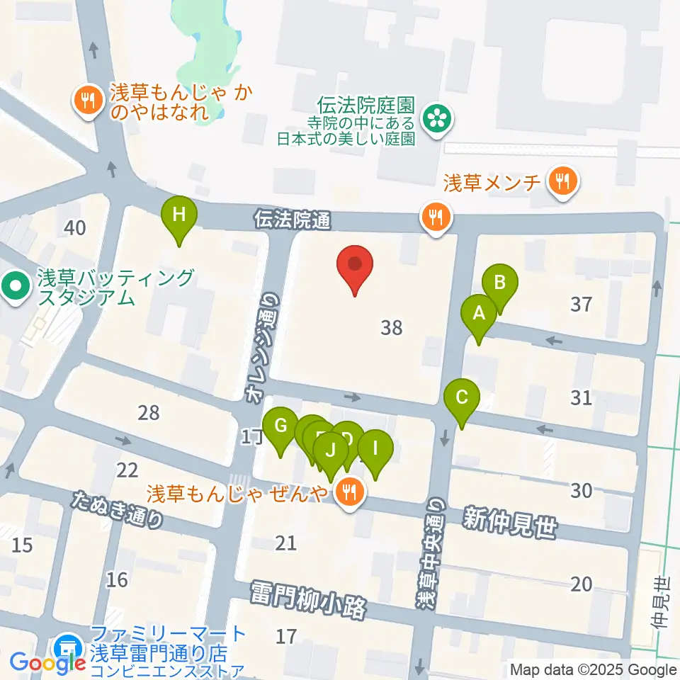 浅草公会堂周辺のカフェ一覧地図