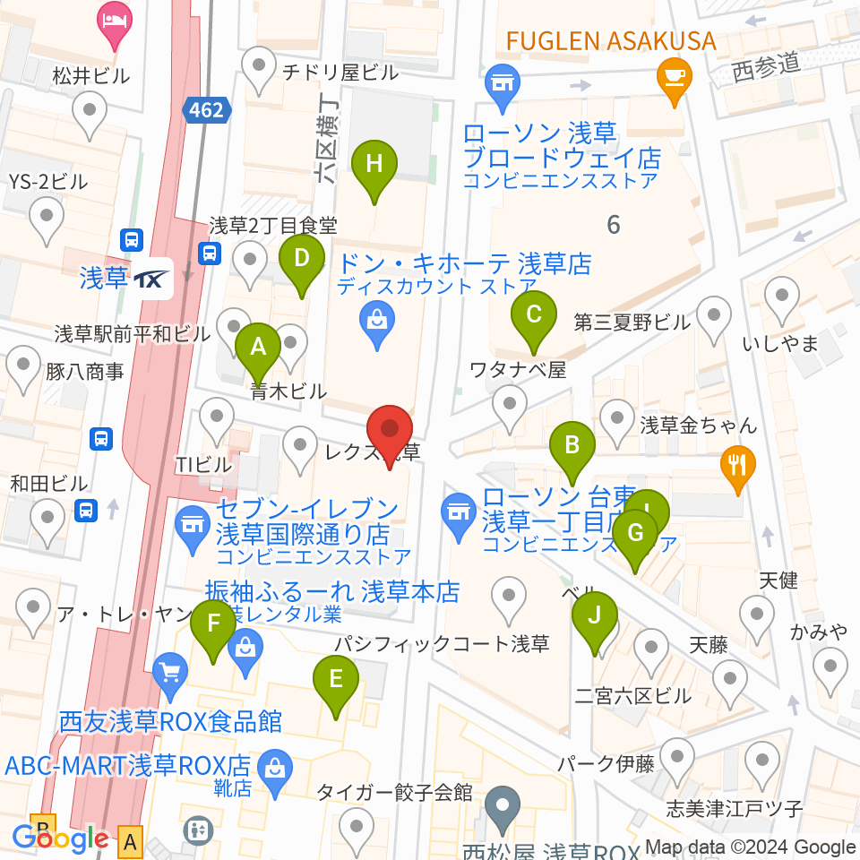 浅草東洋館周辺のカフェ一覧地図