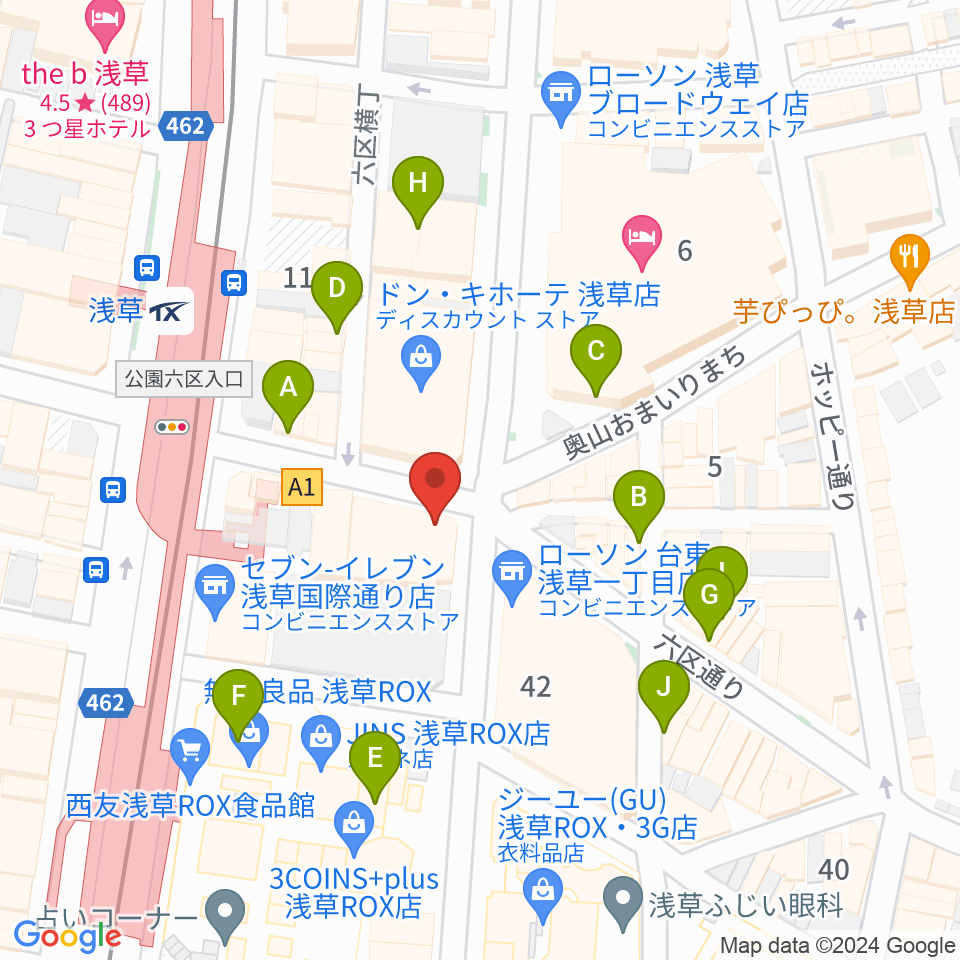 浅草東洋館周辺のカフェ一覧地図