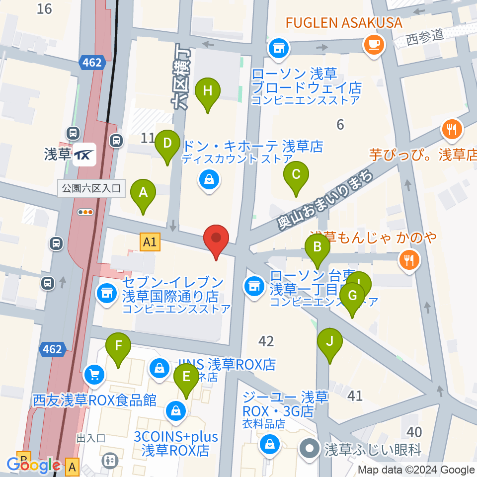 浅草東洋館周辺のカフェ一覧地図