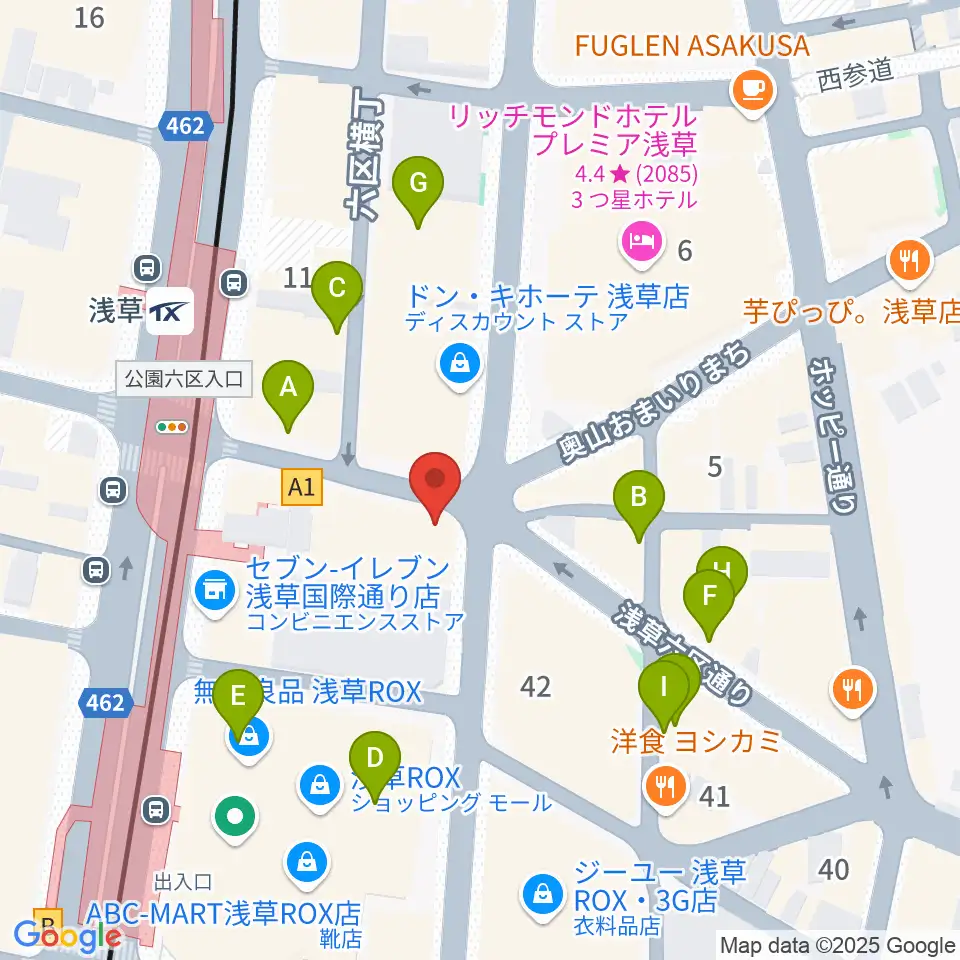 浅草東洋館周辺のカフェ一覧地図
