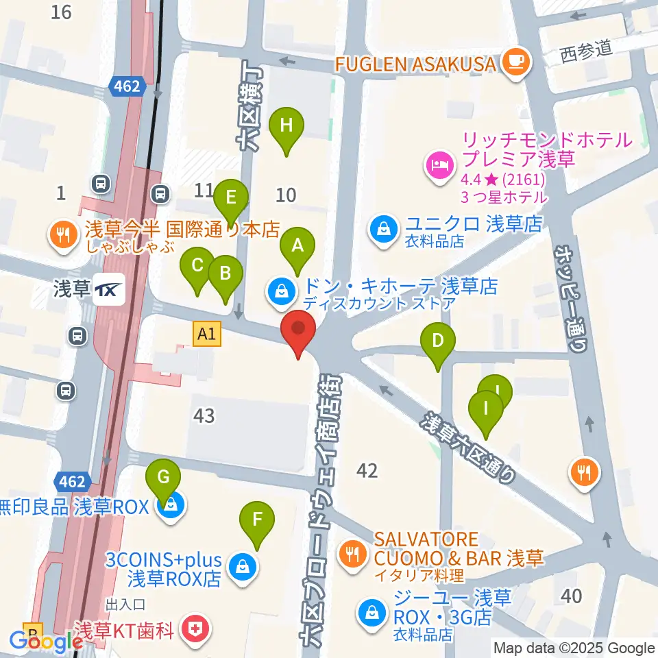浅草東洋館周辺のカフェ一覧地図