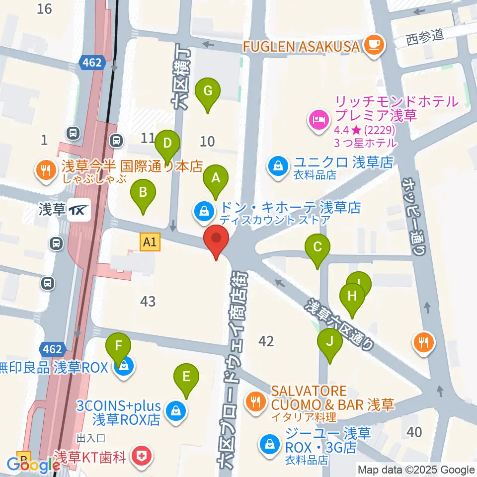 浅草東洋館周辺のカフェ一覧地図