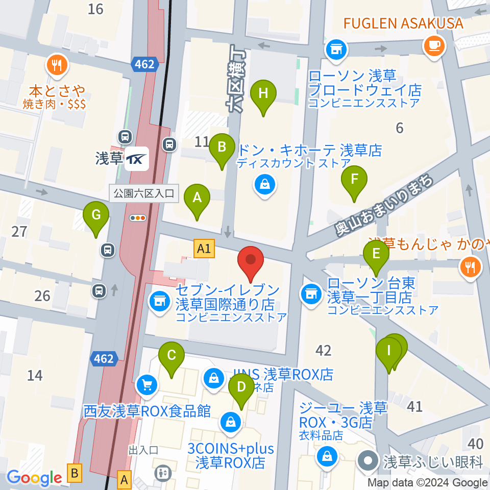 浅草演芸ホール周辺のカフェ一覧地図