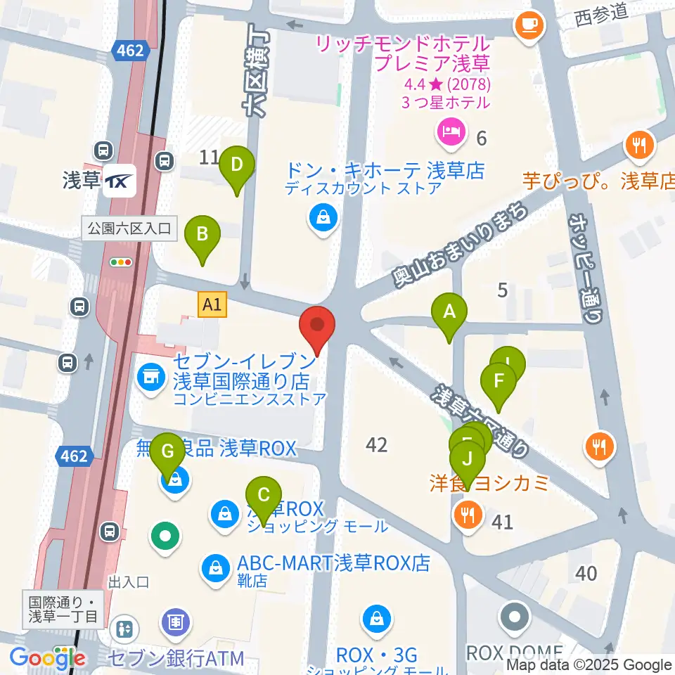 浅草演芸ホール周辺のカフェ一覧地図