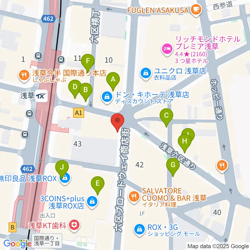 浅草演芸ホール周辺のカフェ一覧地図