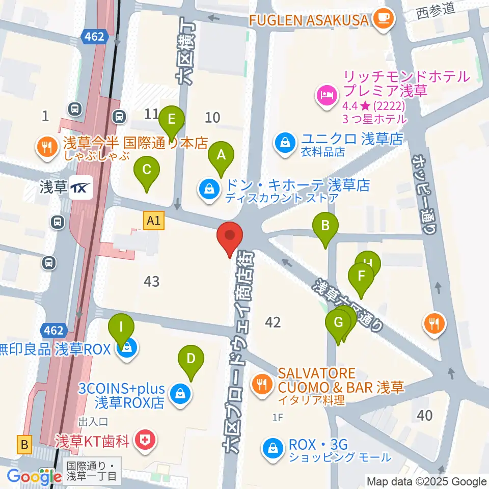 浅草演芸ホール周辺のカフェ一覧地図