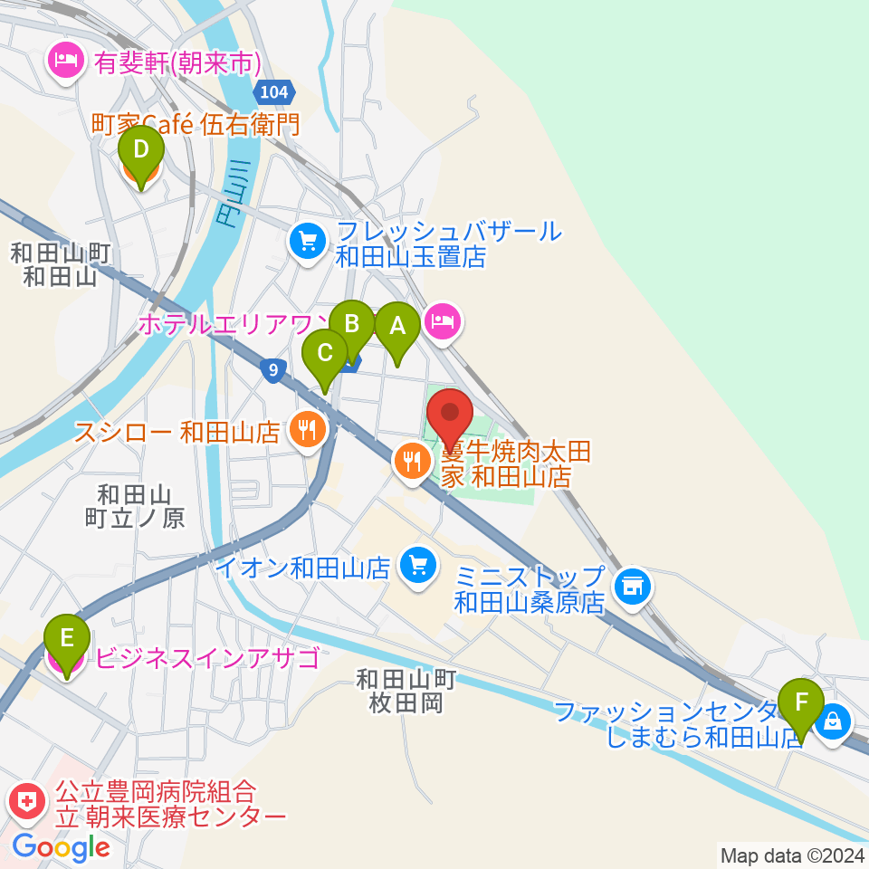 和田山ジュピターホール周辺のカフェ一覧地図