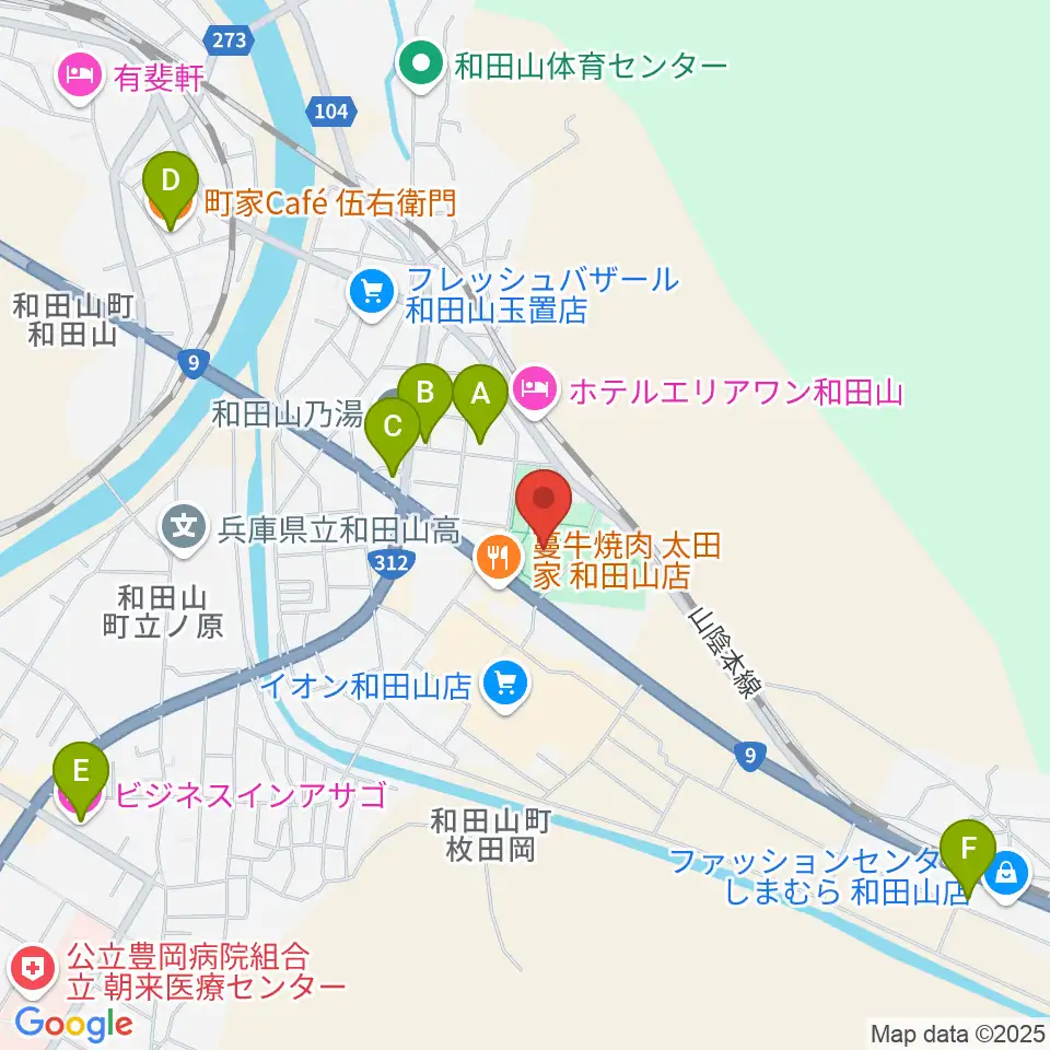 和田山ジュピターホール周辺のカフェ一覧地図