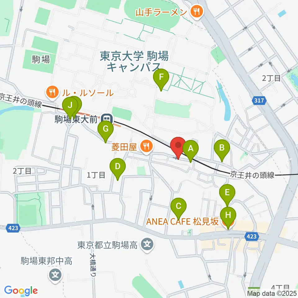 こまばアゴラ劇場周辺のカフェ一覧地図