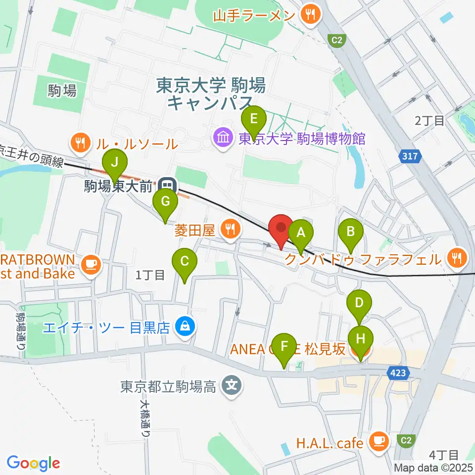 こまばアゴラ劇場周辺のカフェ一覧地図