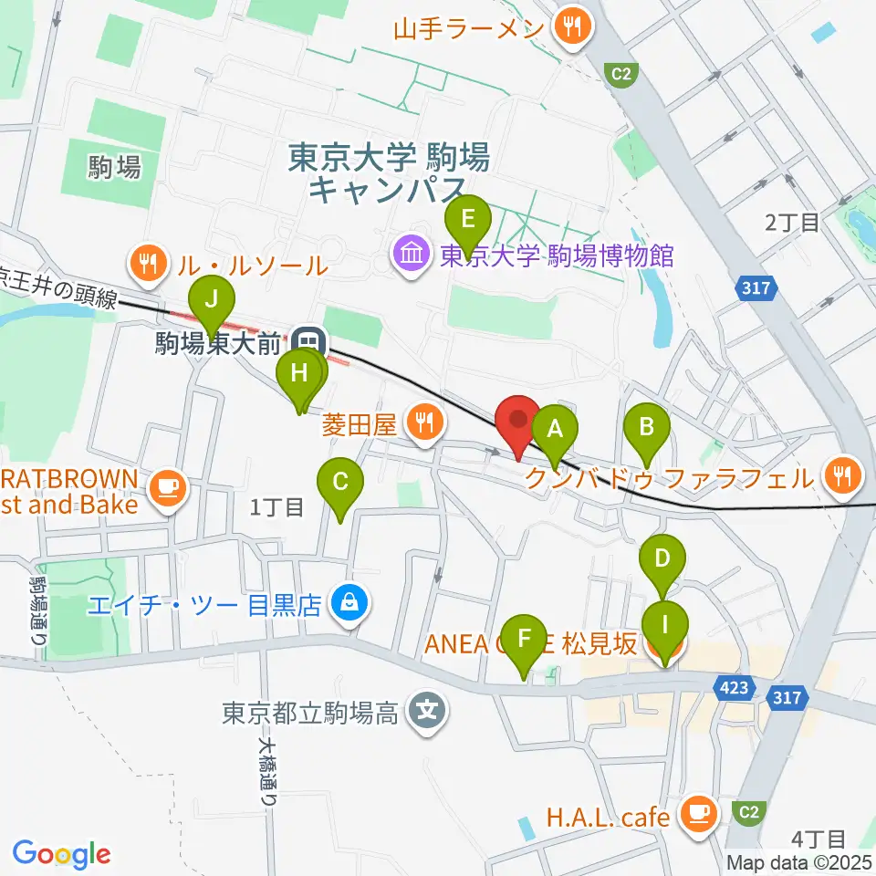 こまばアゴラ劇場周辺のカフェ一覧地図