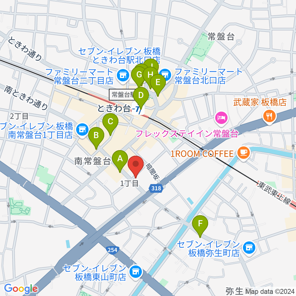 いけぶくろ楽器 ときわ台本店周辺のカフェ一覧地図