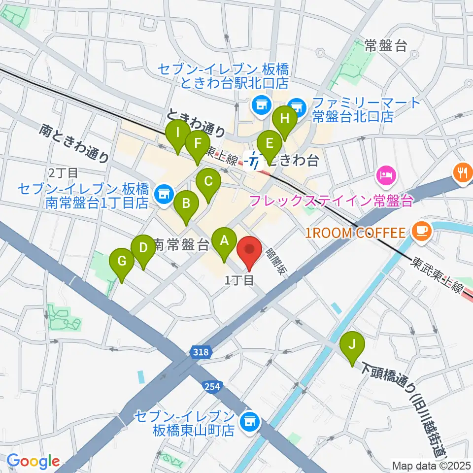 いけぶくろ楽器 ときわ台本店周辺のカフェ一覧地図