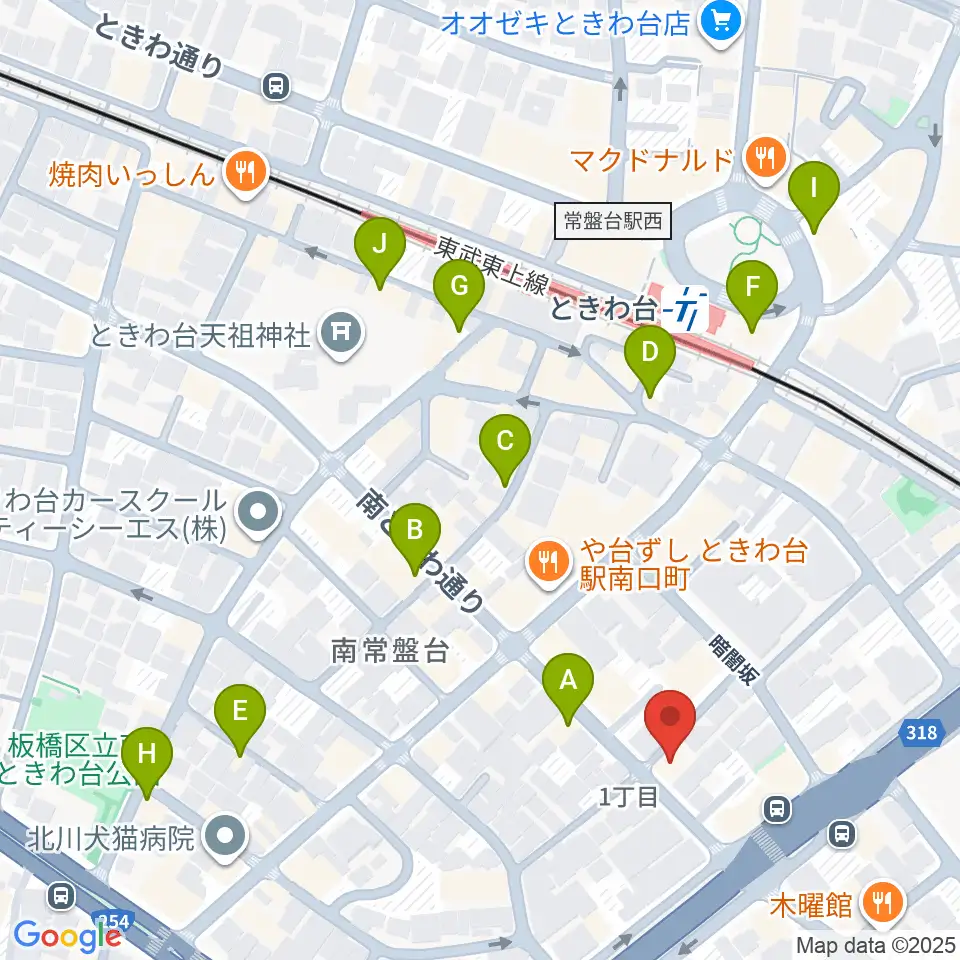 いけぶくろ楽器 ときわ台本店周辺のカフェ一覧地図