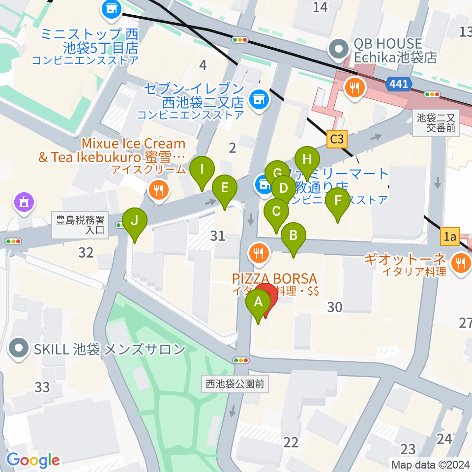 いけぶくろ楽器 池袋西口センター周辺のカフェ一覧地図