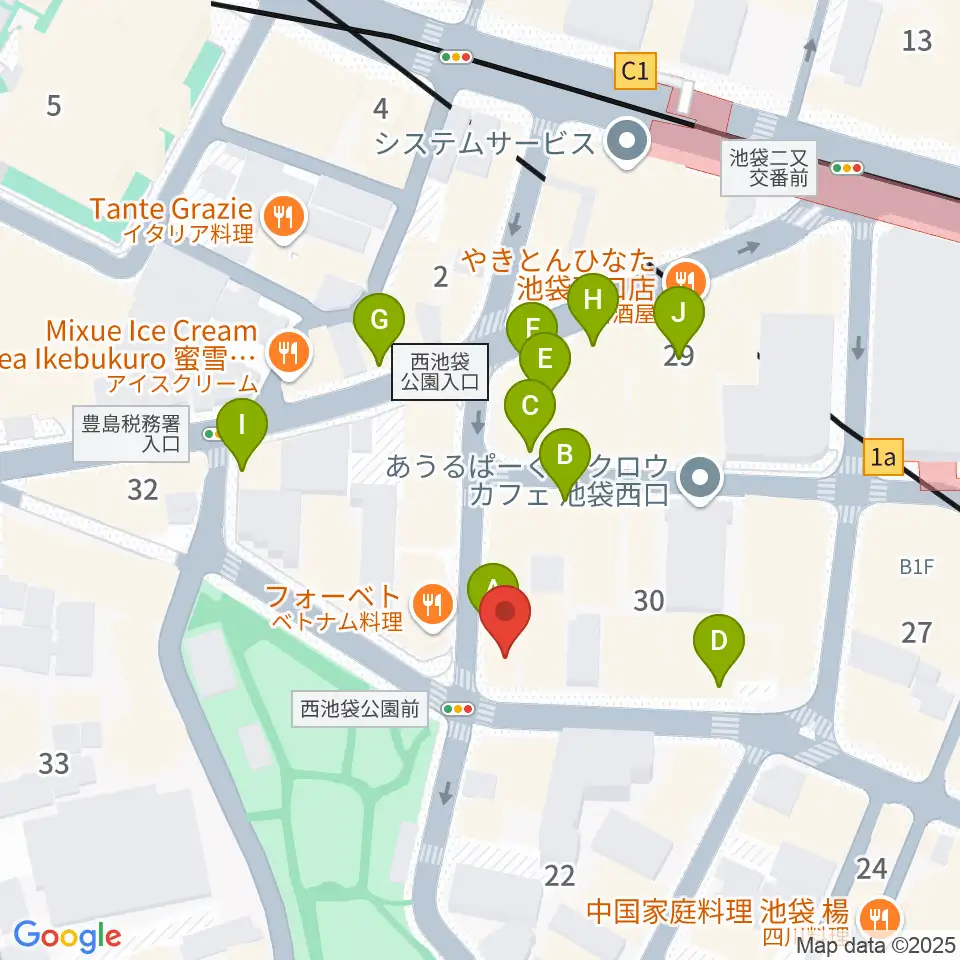 いけぶくろ楽器 池袋西口センター周辺のカフェ一覧地図