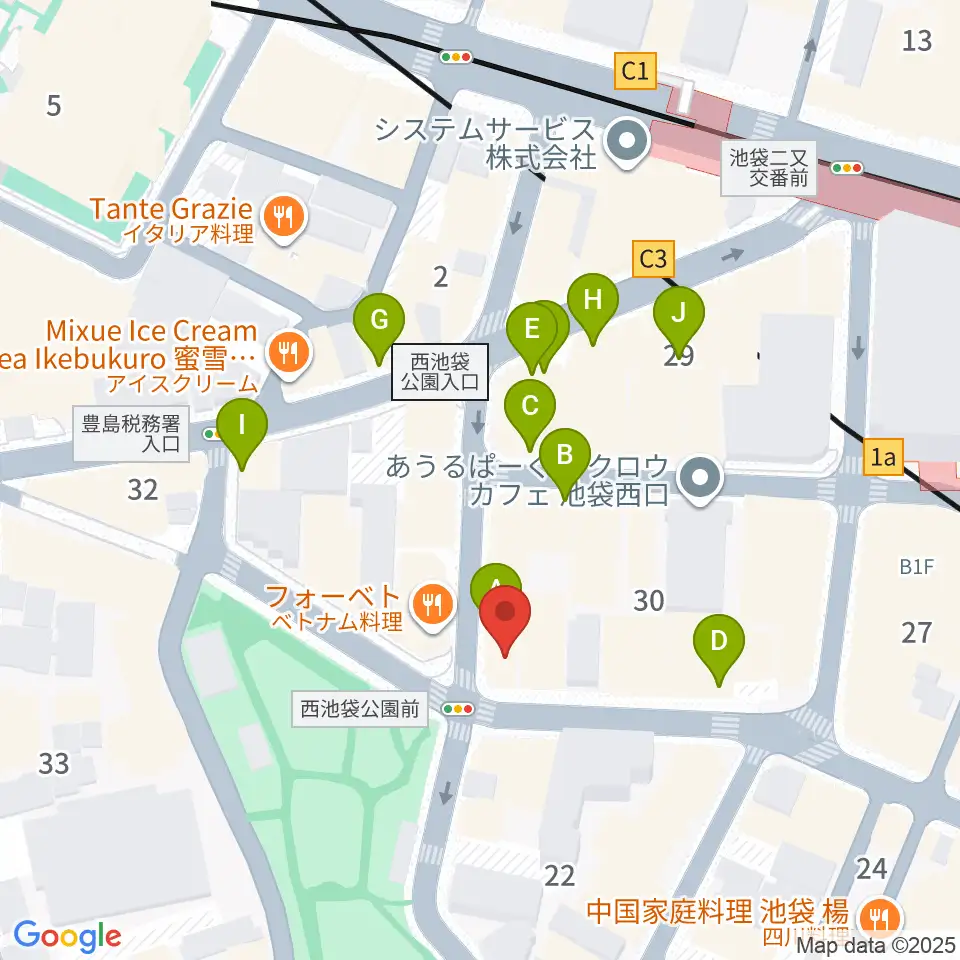 いけぶくろ楽器 池袋西口センター周辺のカフェ一覧地図