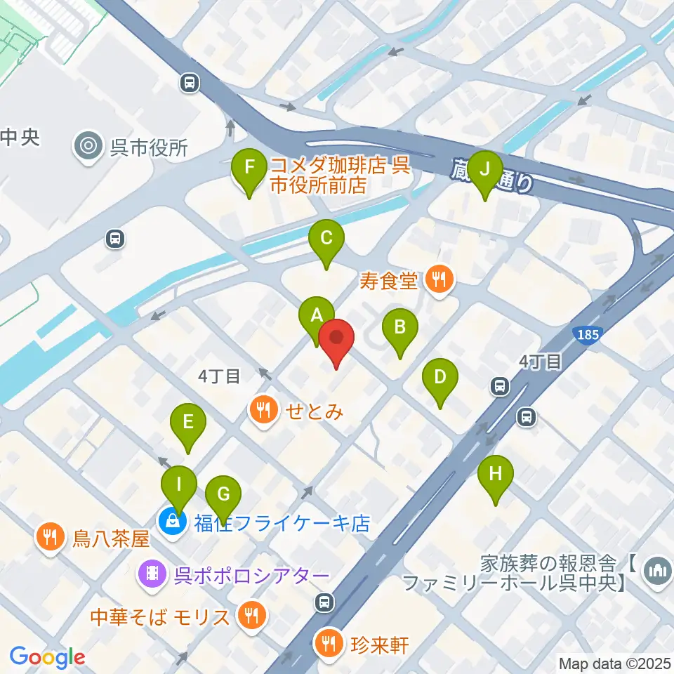 なかやま楽器 呉本店周辺のカフェ一覧地図