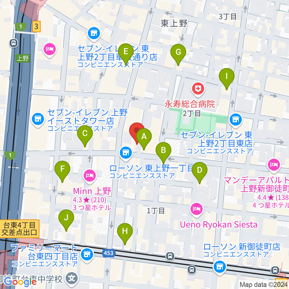 上野小劇場周辺のカフェ一覧地図