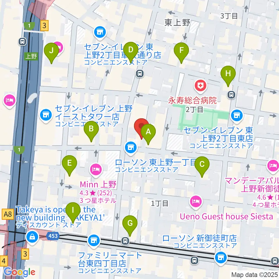 上野小劇場周辺のカフェ一覧地図