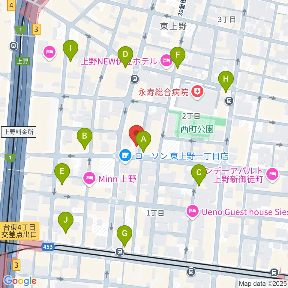 上野小劇場周辺のカフェ一覧地図