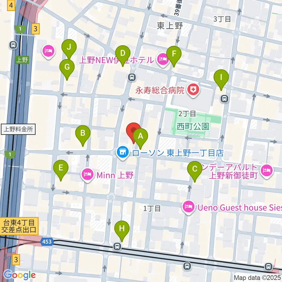 上野小劇場周辺のカフェ一覧地図