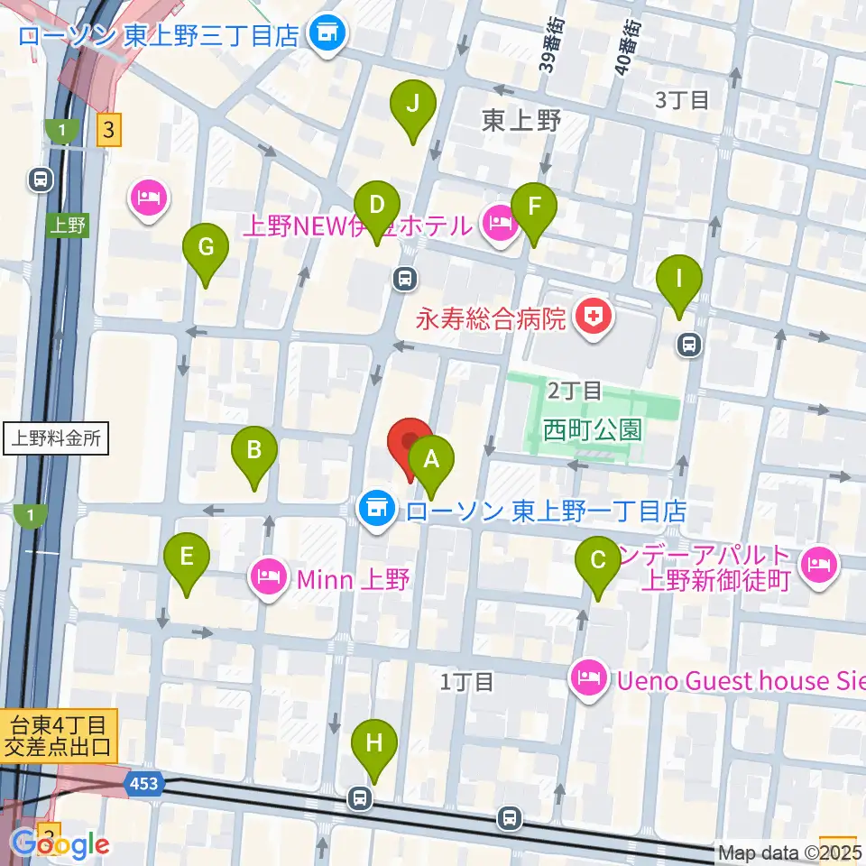上野小劇場周辺のカフェ一覧地図