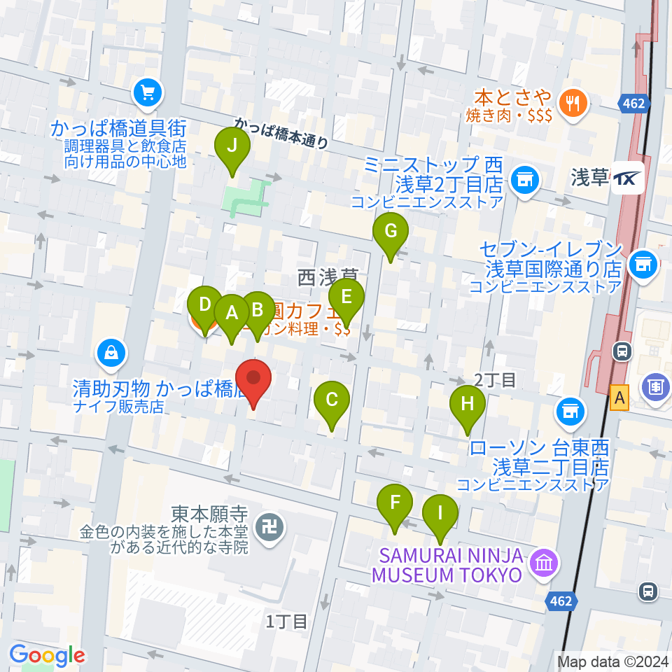 あさくさ劇亭周辺のカフェ一覧地図