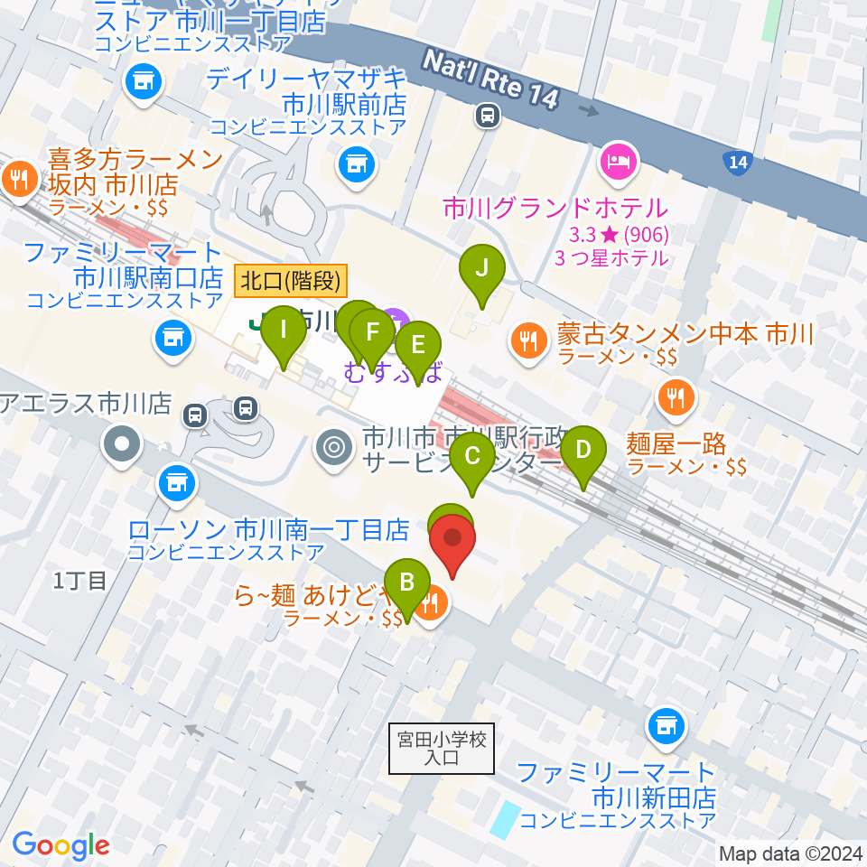 三陽楽器店 ヤマハ市川音楽センター周辺のカフェ一覧地図