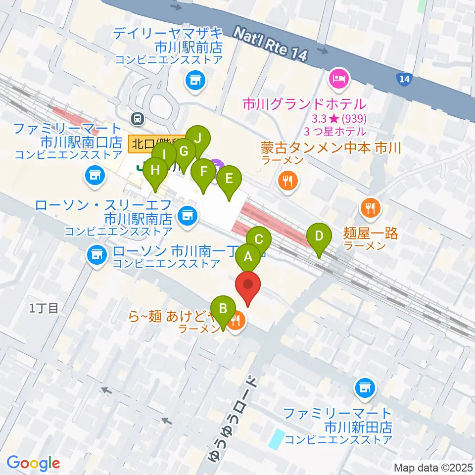 三陽楽器店 ヤマハ市川音楽センター周辺のカフェ一覧地図