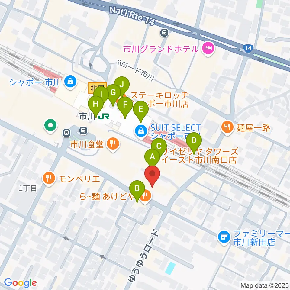 三陽楽器店 ヤマハ市川音楽センター周辺のカフェ一覧地図