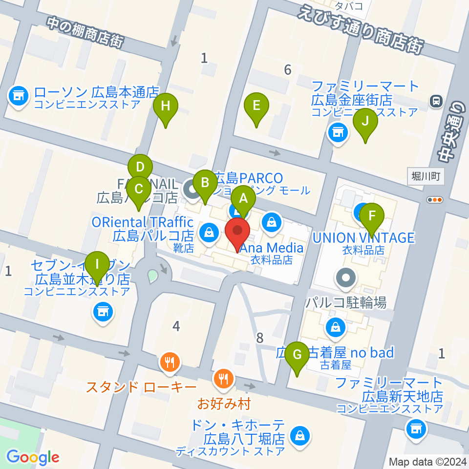 島村楽器 広島パルコ店  周辺のカフェ一覧地図