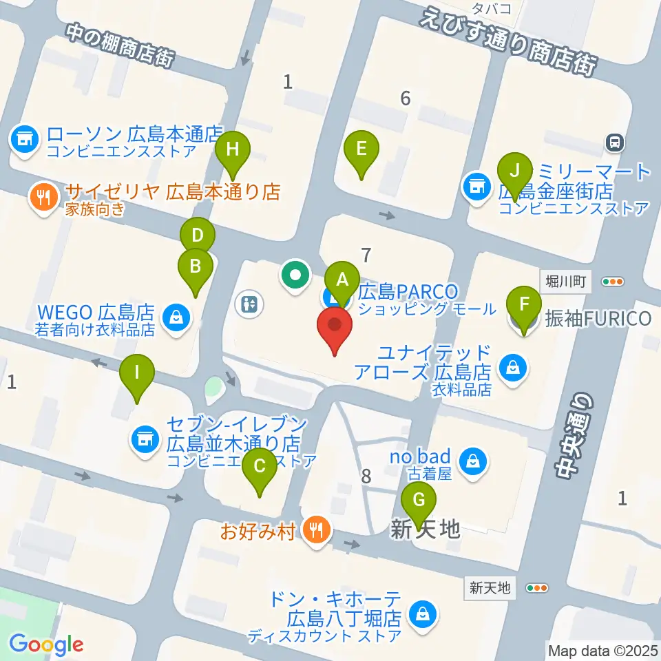 島村楽器 広島パルコ店 周辺のカフェ一覧地図