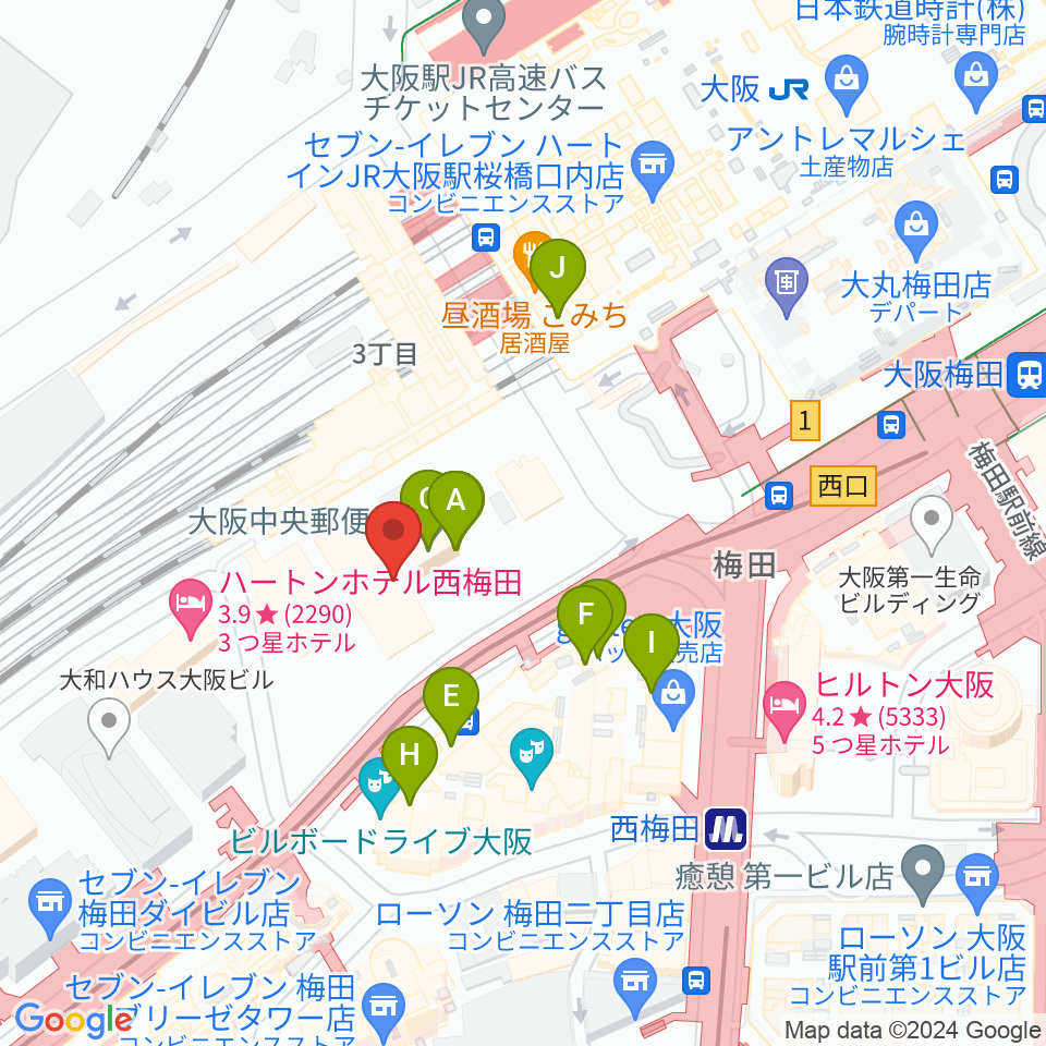 SkyシアターMBS周辺のカフェ一覧地図