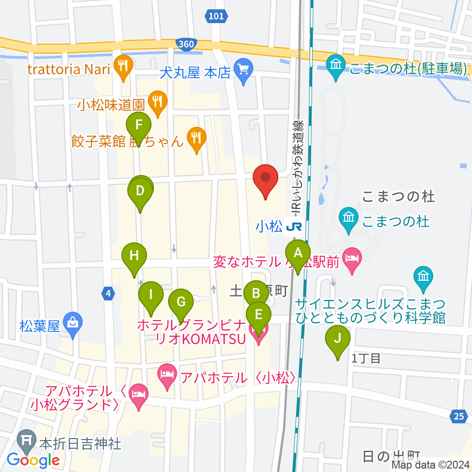 石川県小松市團十郎芸術劇場うらら周辺のカフェ一覧地図