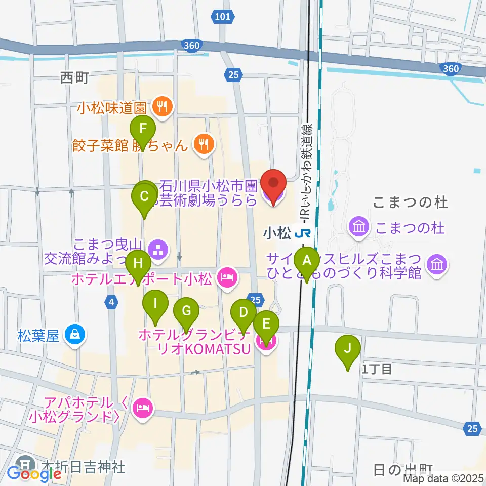 石川県小松市團十郎芸術劇場うらら周辺のカフェ一覧地図