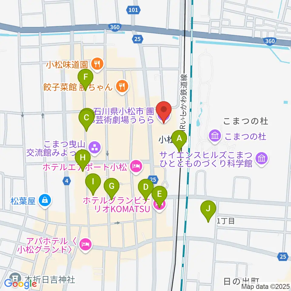 石川県小松市團十郎芸術劇場うらら周辺のカフェ一覧地図