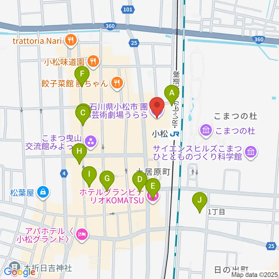石川県小松市團十郎芸術劇場うらら周辺のカフェ一覧地図
