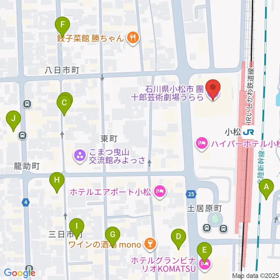 石川県小松市團十郎芸術劇場うらら周辺のカフェ一覧地図