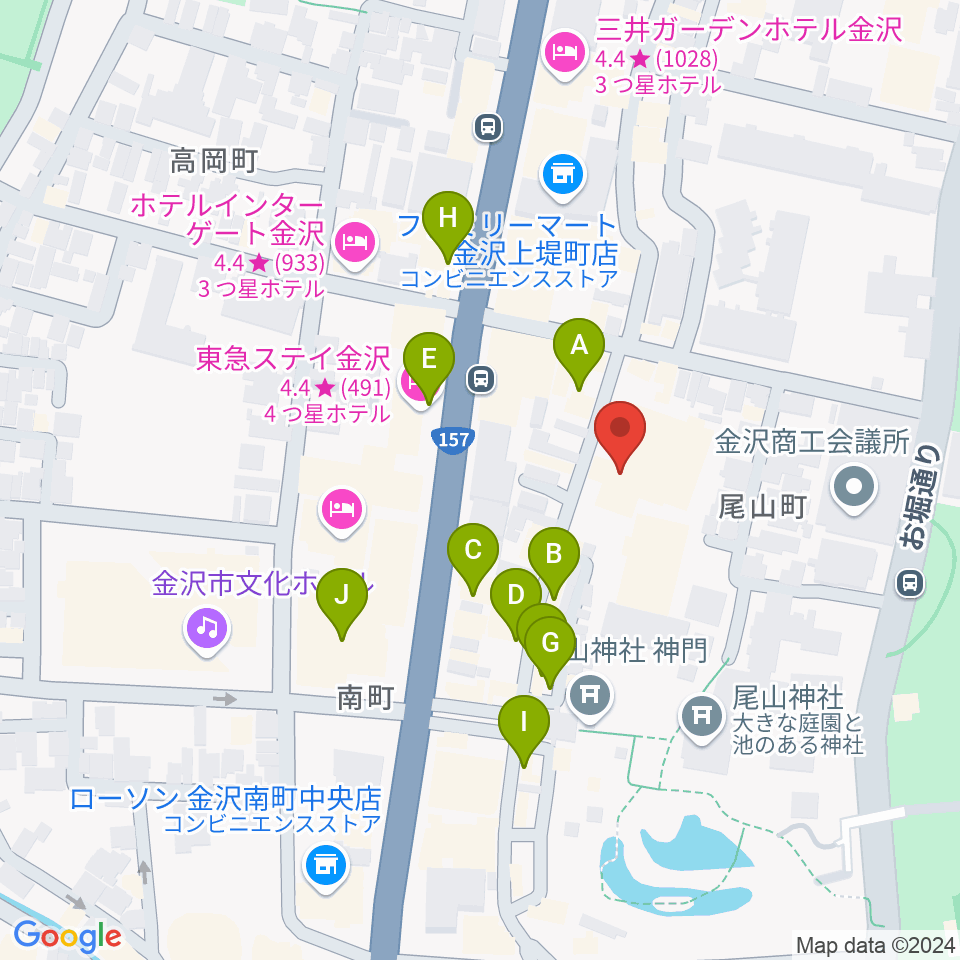 石川県文教会館周辺のカフェ一覧地図