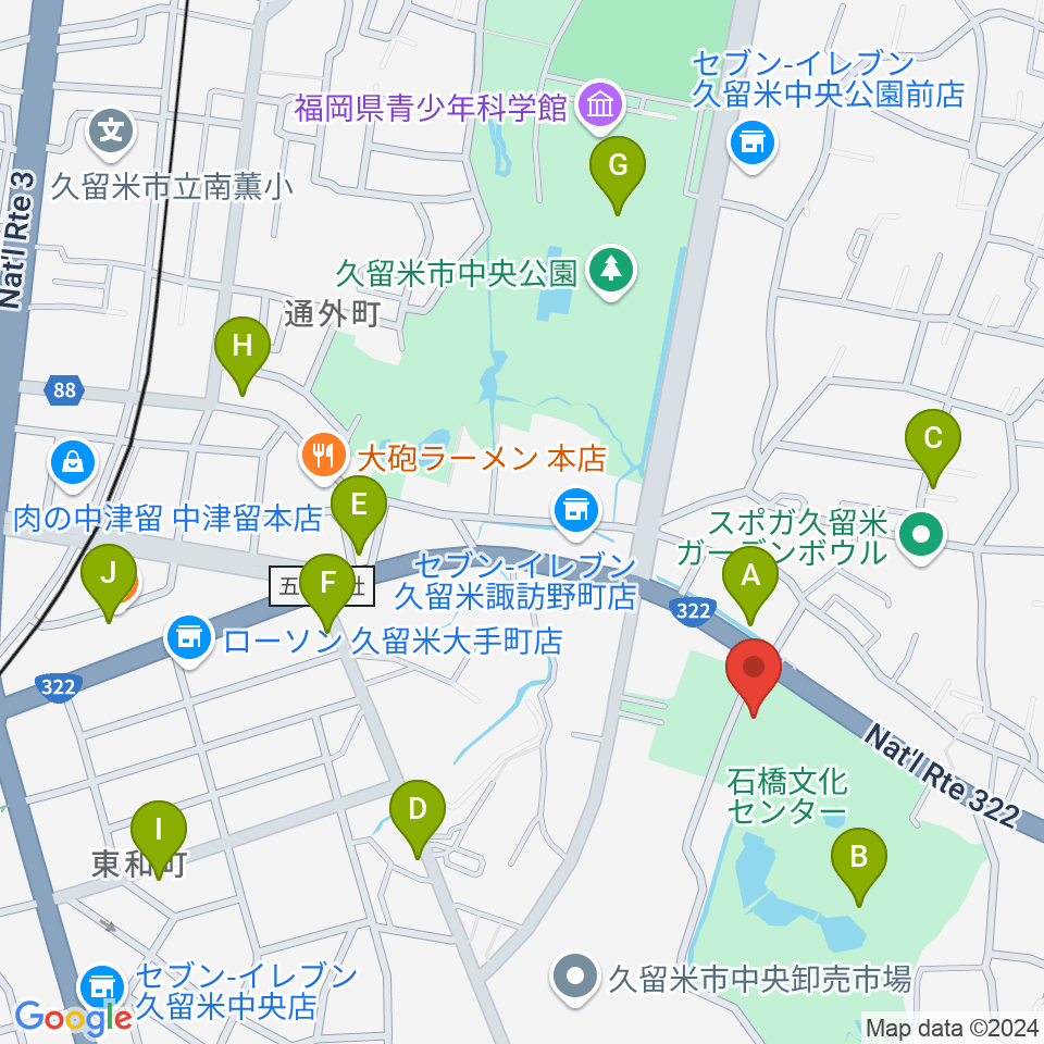 石橋文化ホール周辺のカフェ一覧地図